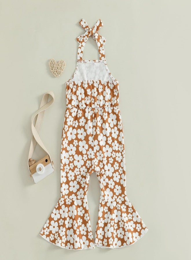 Arvbitana Toddler Kids Baby Girls Backless Suspenders Jumpsuit Bell Bottoms Pants Romper Summer Halter Overalls Flower Outfit (A-Yellow, 6-12 Months) - Image 3