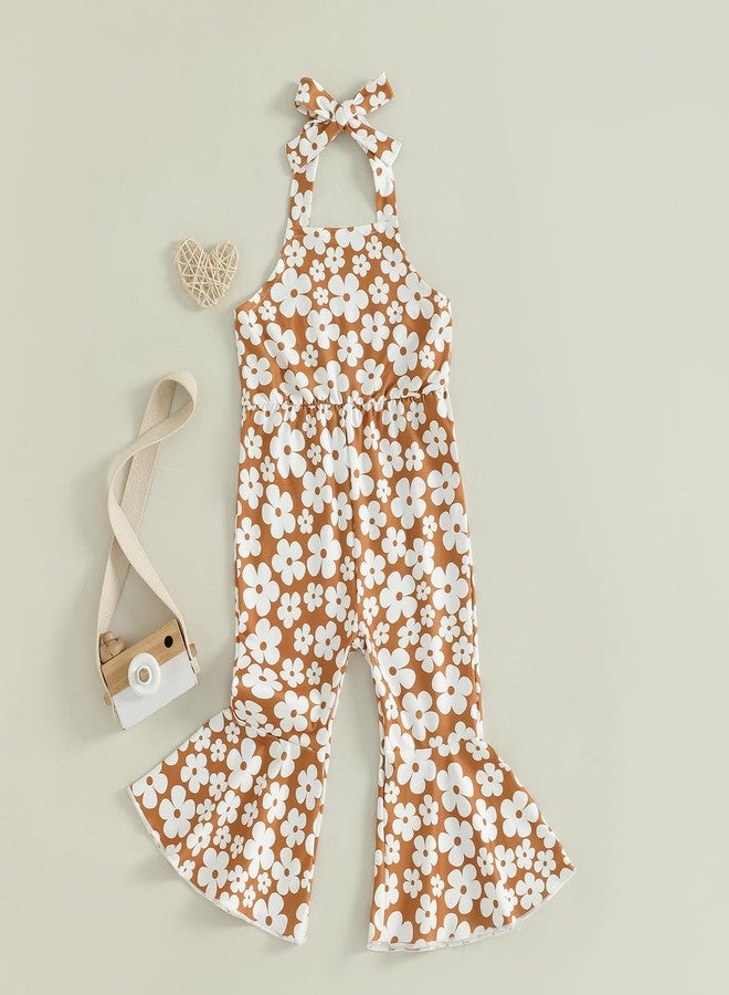 Arvbitana Toddler Kids Baby Girls Backless Suspenders Jumpsuit Bell Bottoms Pants Romper Summer Halter Overalls Flower Outfit (A-Yellow, 6-12 Months) - Image 2