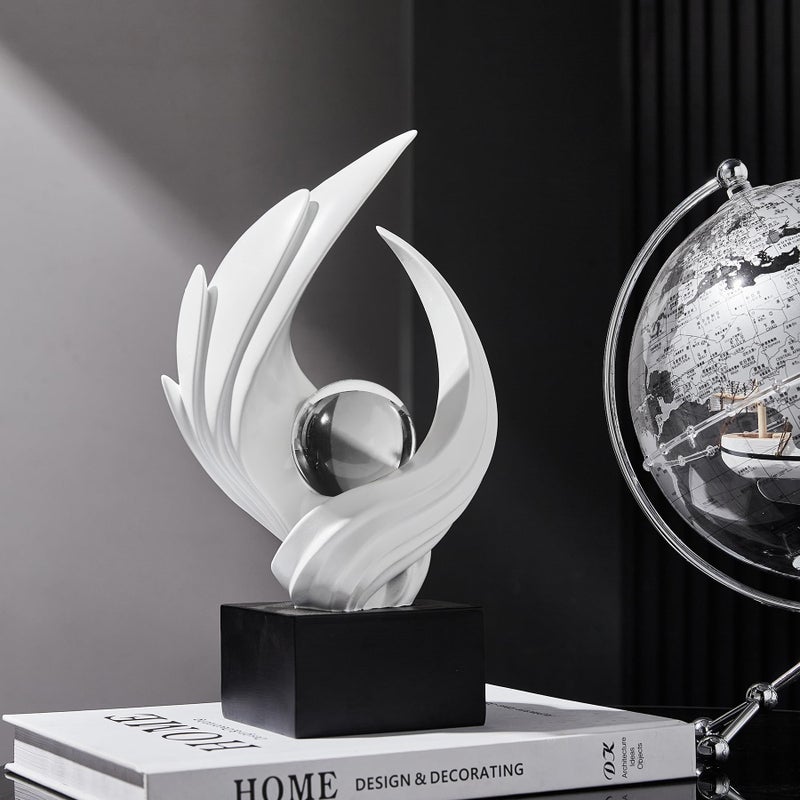 f + j's FJS Modern White Statue Table Decor for Living Room, Abstract Art Table Decor Accents, Resin Sculptures Home Decorations for Bookshelf TV Stand Living Room Dining Room Office - Image 2