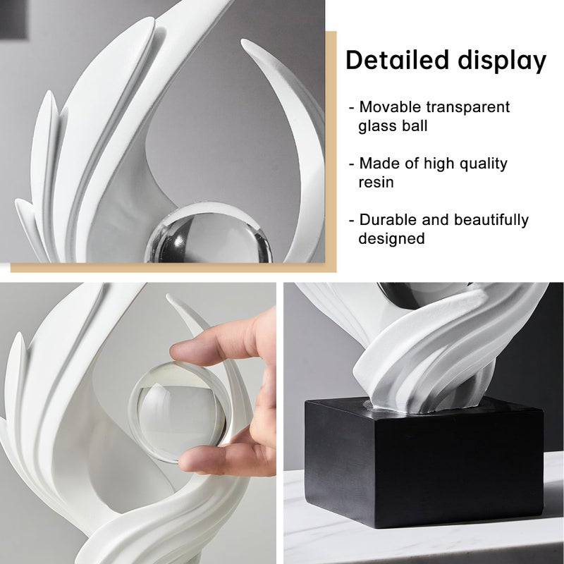 f + j's FJS Modern White Statue Table Decor for Living Room, Abstract Art Table Decor Accents, Resin Sculptures Home Decorations for Bookshelf TV Stand Living Room Dining Room Office - Image 4