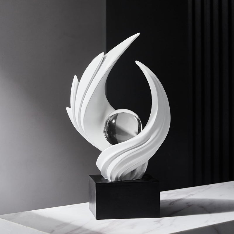 f + j's FJS Modern White Statue Table Decor for Living Room, Abstract Art Table Decor Accents, Resin Sculptures Home Decorations for Bookshelf TV Stand Living Room Dining Room Office - Image 1