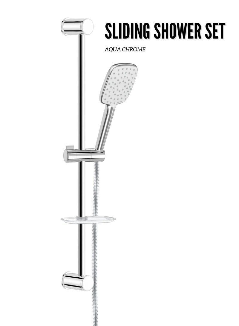 MAAT Aqua Chrome Sliding Shower Set | Sleek Chrome Finish | Adjustable Rail | Turkish Quality Bathroom Fittings  - Image 1