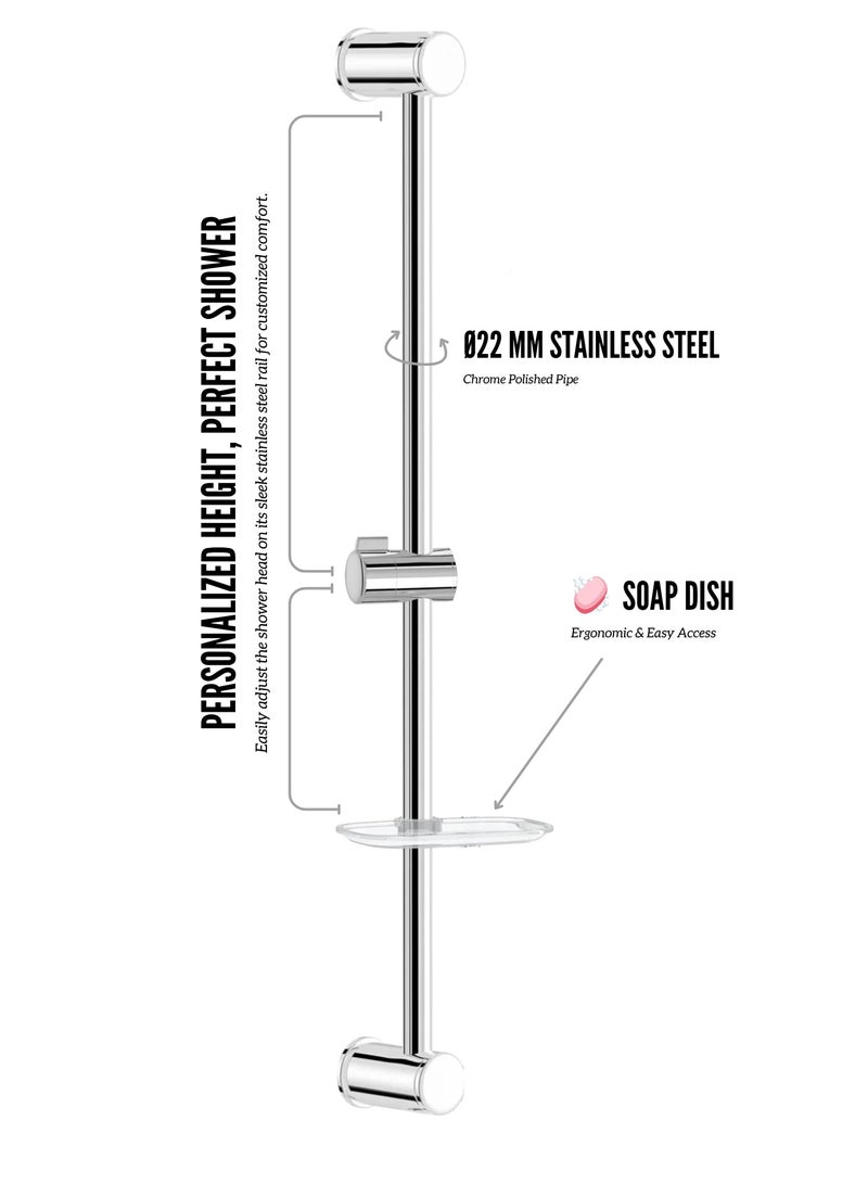 MAAT Aqua Chrome Sliding Shower Set | Sleek Chrome Finish | Adjustable Rail | Turkish Quality Bathroom Fittings  - Image 3