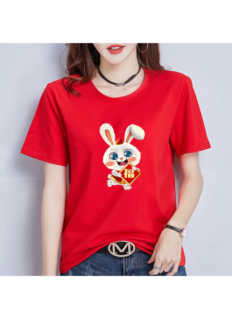 Generic Casual round Neck Short Sleeve T-Shirt Couple Tops Rabbit Year Lucky Year Gift Men Women Activity Wear Milk Silk Polyester Spandex Cartoon Pattern Purple  - Image 5
