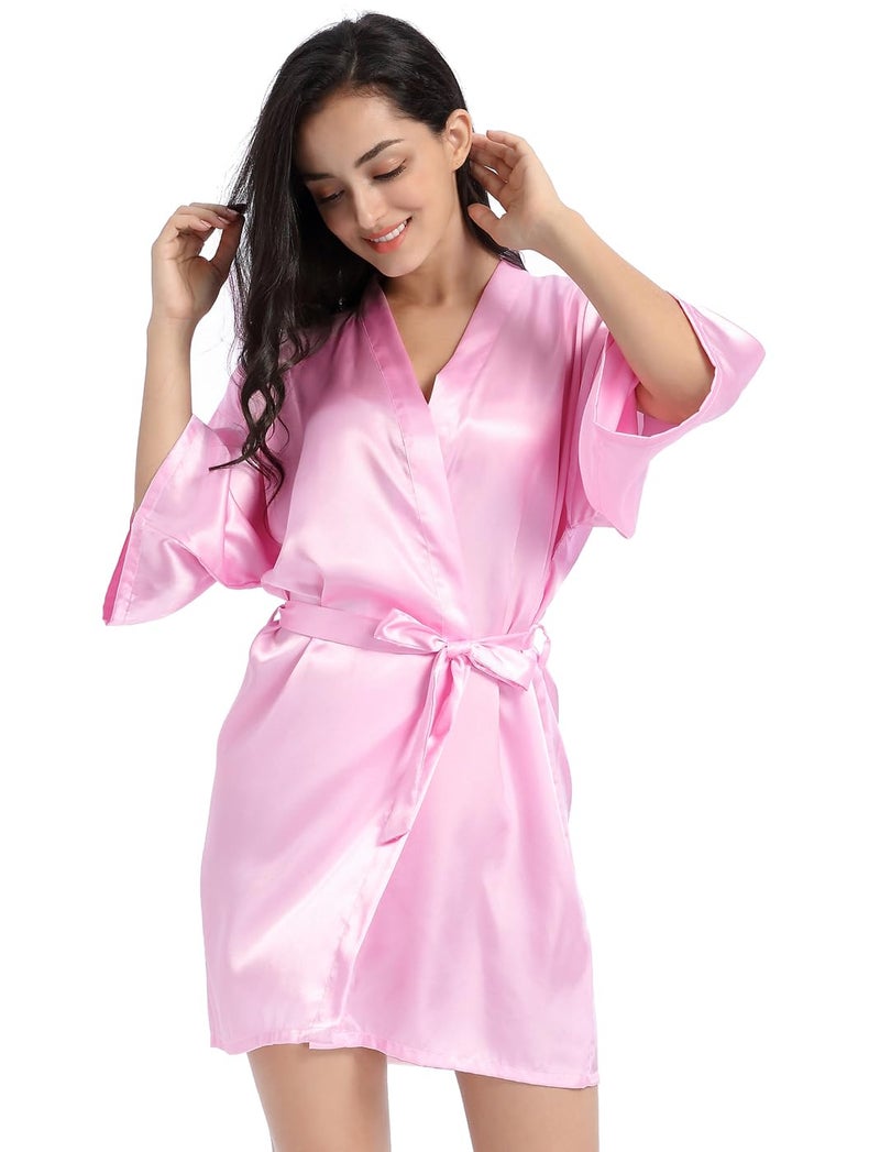 EKVHDO Womens Birthday Queen Squad Robe Spa Robes Party Supplies for Women Silk Kimono Robe with Gold Glitter - Image 4