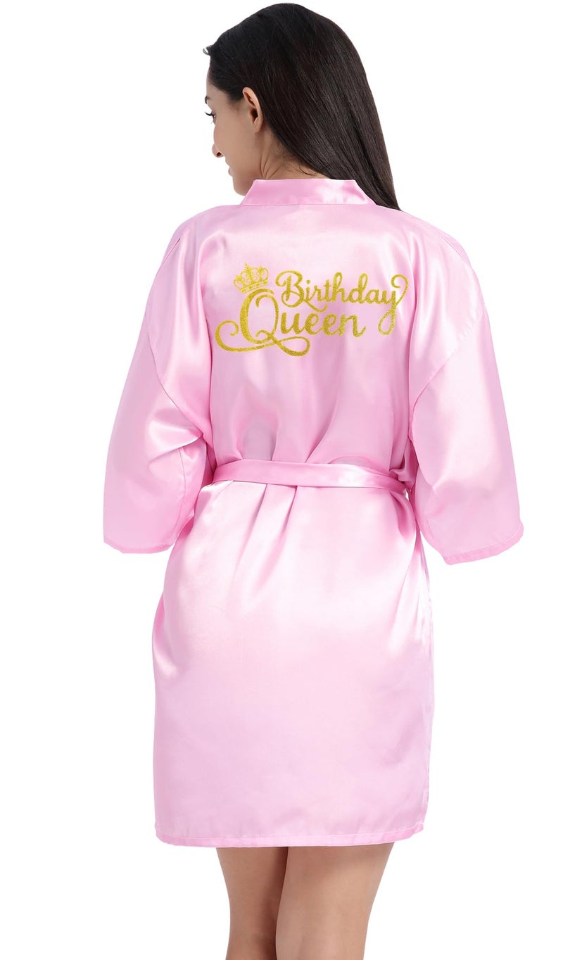 EKVHDO Womens Birthday Queen Squad Robe Spa Robes Party Supplies for Women Silk Kimono Robe with Gold Glitter - Image 1