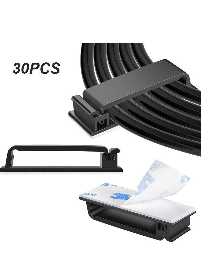 30 قطعة من مشابك الكابلات ذاتية اللصق باللون الأسود، مشابك الأسلاك لإدارة الكابلات ومنظم الأسلاك وحامل الأسلاك للاستخدام تحت المكتب والسيارة والحائط والتلفزيون والكمبيوتر الشخصي وكابل إيثرنت - Image 1