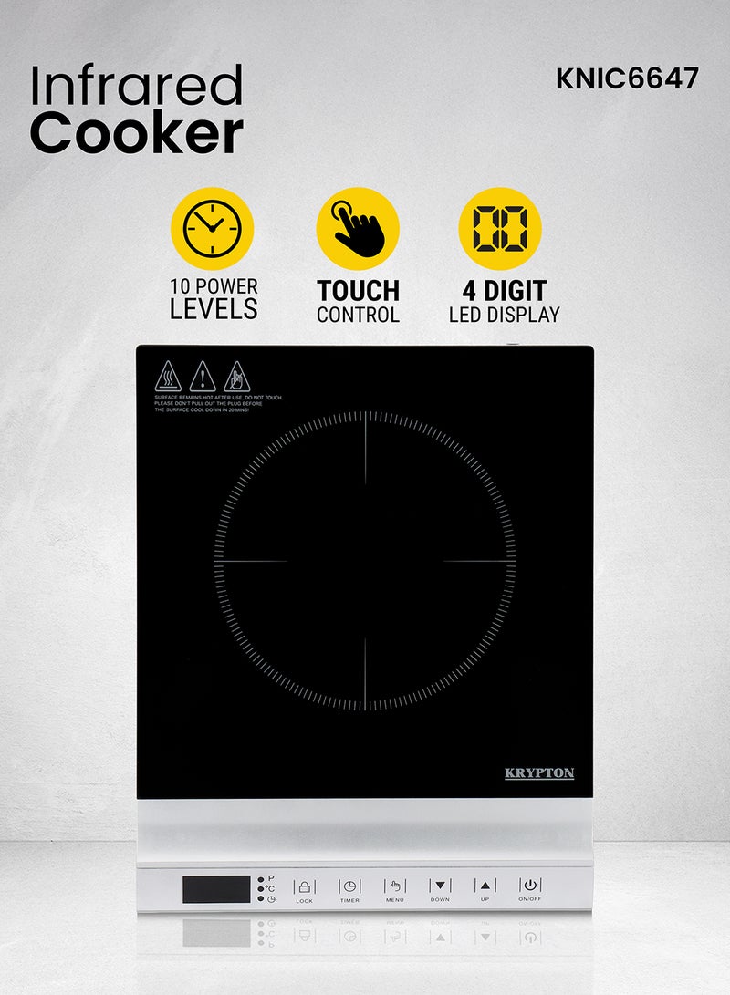 Krypton Digital Infrared Cooker , Single Cooking Hob, 2200-Watt Burner with Adjustable Temperature and Timer, Energy Saving |Touch Control, 10 Levels, Multi Functions - KNIC6647 | Black, 2 Years Warranty 1 KNIC6647 BLACK - Image 1