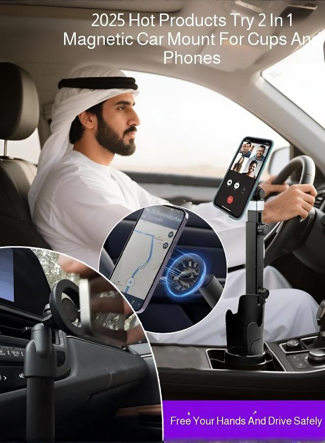 حامل هاتف مغناطيسي للسيارة 2 في 1 مع قاعدة توسيع لحامل الأكواب، قاعدة ثابتة قابلة للضبط بزاوية 360 درجة لحمل المشروبات والملاحة، دوران بزاوية 360°، مضاد للاهتزاز، يناسب معظم السيارات السيدان/السيارات الرياضية متعددة الاستخدامات/الشاحنات - Image 5