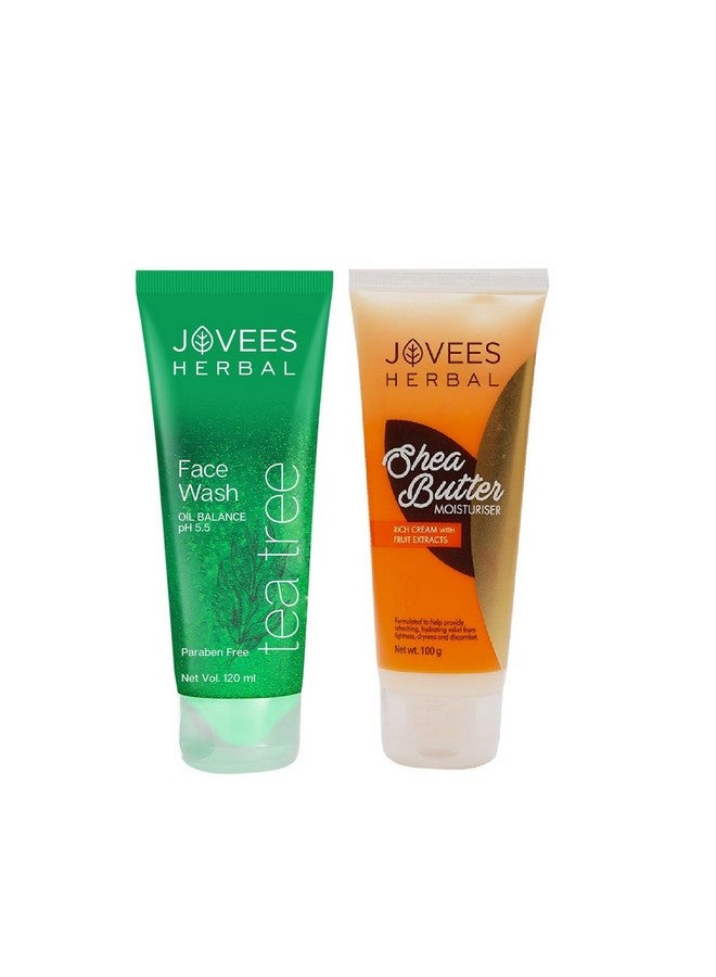 Jovees Herbal Tea Tree Oil Control Face Wash | For Oily & Acne Prone Skin Reduces Dark Spots And Shea Butter Moisturizer For Reduces Skin Inflammation Normal & Dry Skin 100g - Image 1