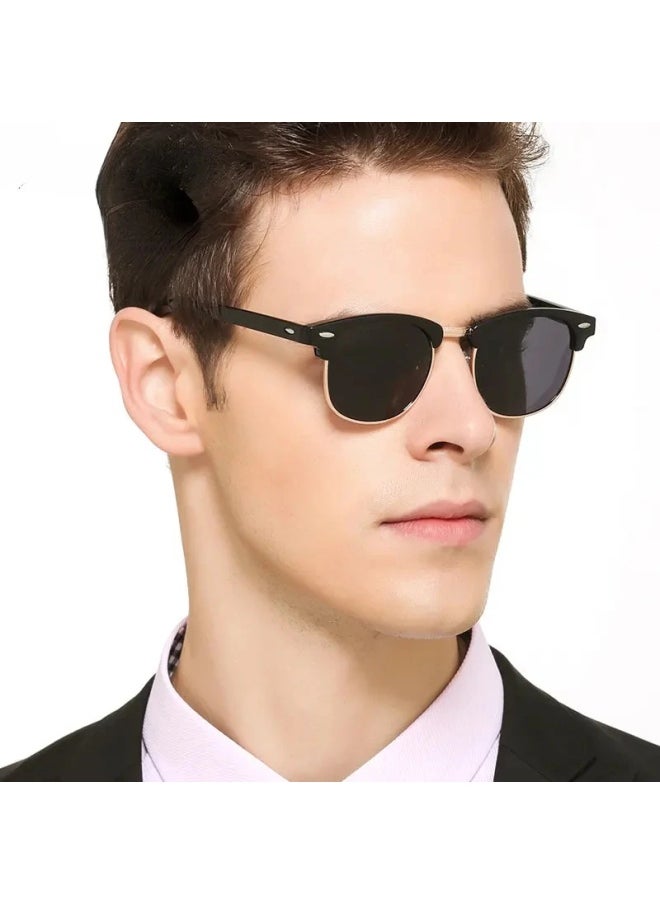 Generic - Half Frame Polarized Sunglasses Man Woman Luxury Brand Designer Sun Glasses Male Retro Rivet Mirror Eyewear Metal Gafas De Sol-Lenses Color:Leopard G15 - Image 1