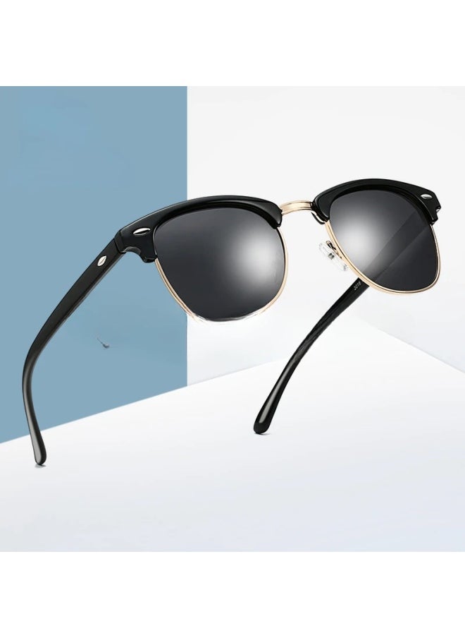 Generic - Half Frame Polarized Sunglasses Man Woman Luxury Brand Designer Sun Glasses Male Retro Rivet Mirror Eyewear Metal Gafas De Sol-Lenses Color:Leopard G15 - Image 1