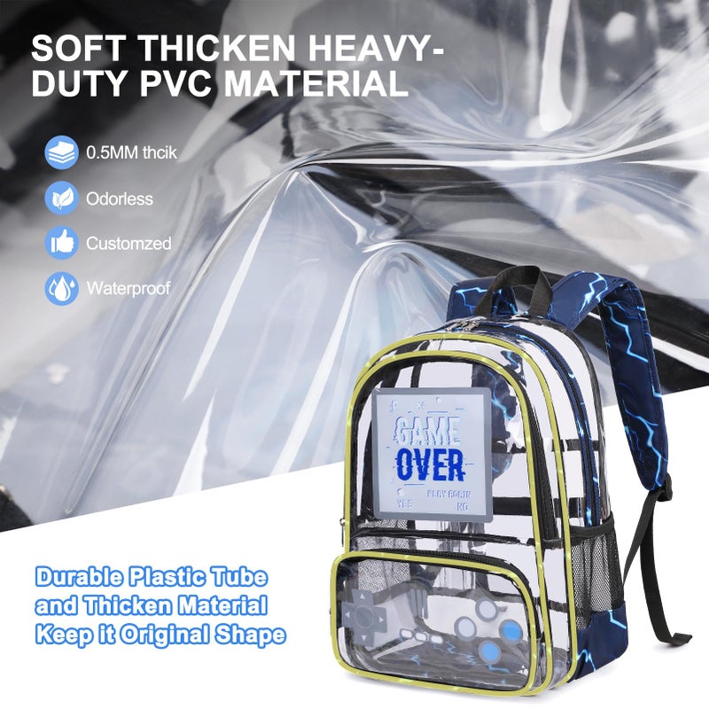 Scothen Clear Backpack for Boys, Clear Gamer School Backpack Heavy Duty with Lunch Bag and Pencil Case, Transparent See Through Bookbag Stadium Approved for Teen Boy Kids Elementary Middle High School - Image 3