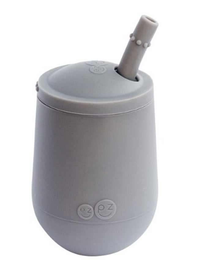 ezpz Sippy Cup Mini Cup + Straw Training System - 100% Silicone Straw Cup For Infants - Baby Cup Designed By A Pediatric Feeding Specialist - 9 Months+ - Grey - Image 1