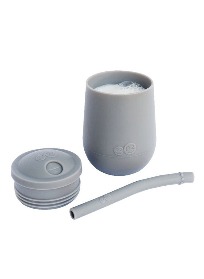 ezpz Sippy Cup Mini Cup + Straw Training System - 100% Silicone Straw Cup For Infants - Baby Cup Designed By A Pediatric Feeding Specialist - 9 Months+ - Grey - Image 2
