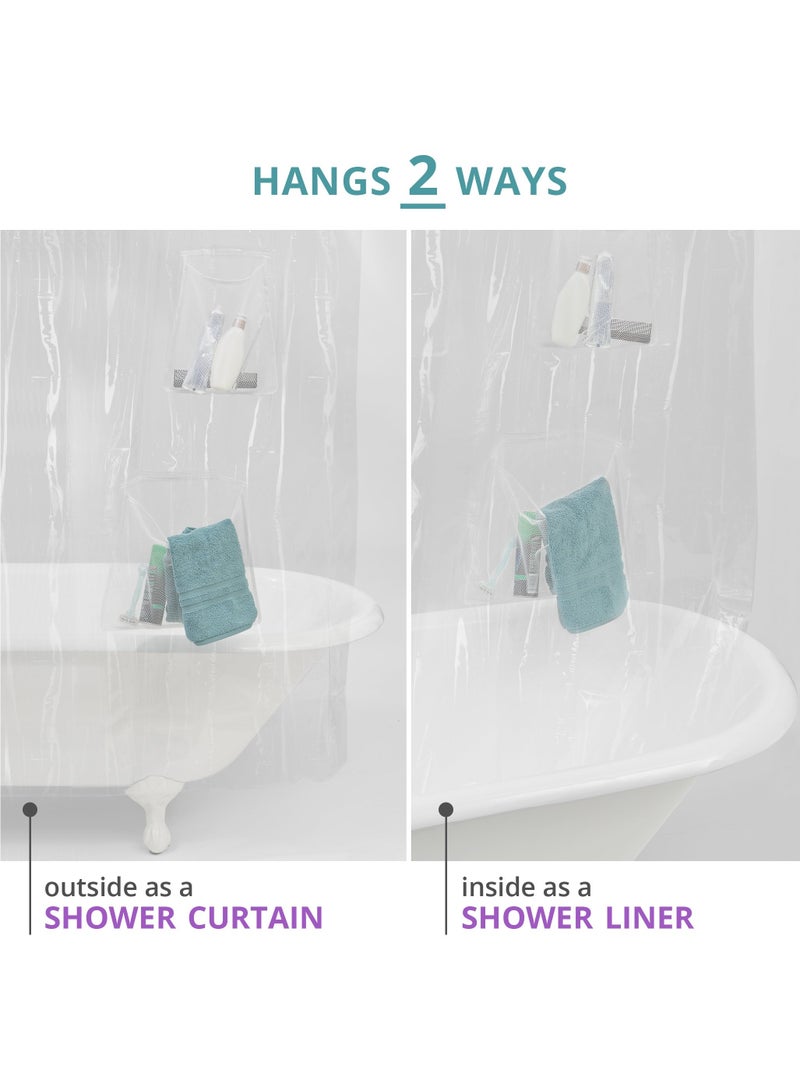 Waterproof PEVA Shower Curtain with Hooks Liner 9 Mesh Storage Pockets 70 x 72 Bathroom Organizer Clear - Image 4
