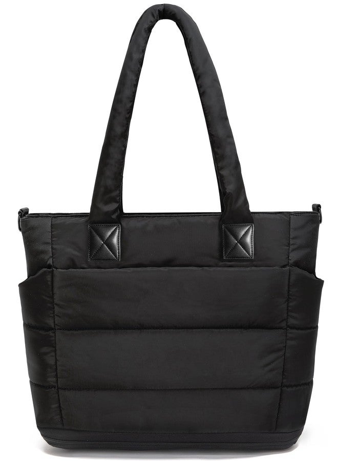 GASSDA Tote Bag for Women Puffer Tote Bag Large Nurse Bags Shoulder Handbag with Zipper for Work Travel, Z-large Black - Image 1
