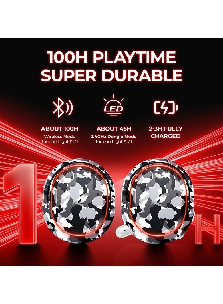 Picun UG-08S Wireless Gaming Headset, 2.4GHz Ultra-Low Latency Wireless Gaming Headphone with Noise-canceling Microphone, 7.1 Surround Sound with Immersive Experience, Glowing LED Lights, USB-C transmitter with USB-A adapter for PS5, PS4, PC - Image 3