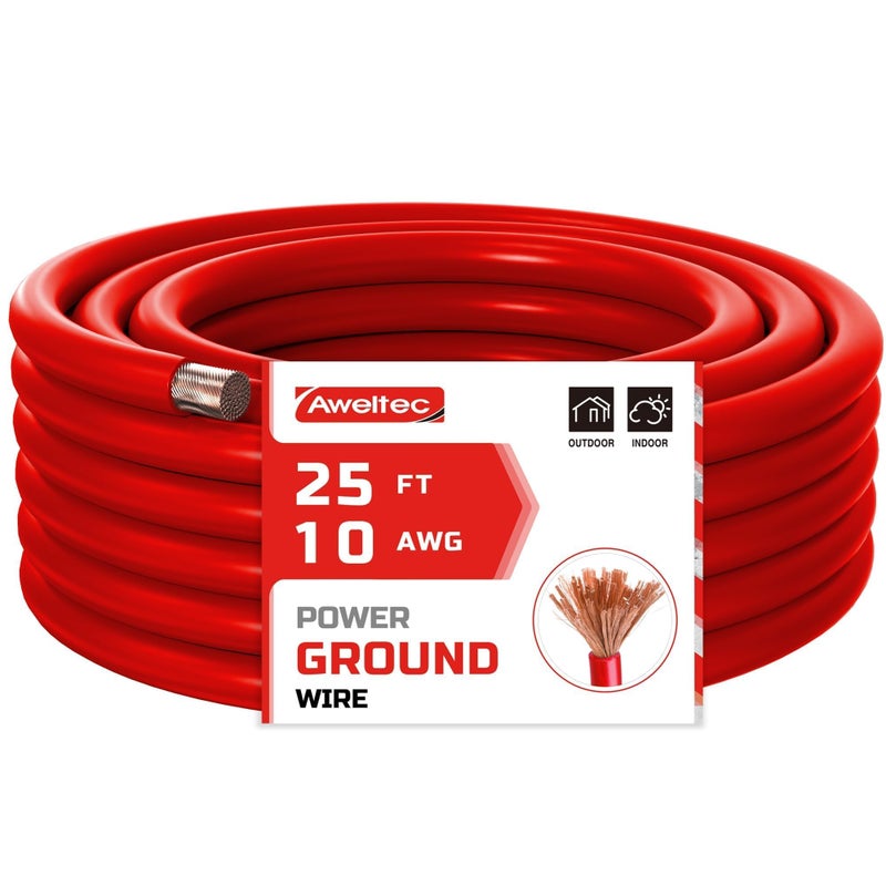 AWELTEC 10 Gauge Wire 25 Feet Red Power Ground Cable Primary Automotive Wires Copper Clad Aluminum for Battery Cable Car Audio Amp Wiring Generator Automotive RV - Image 2