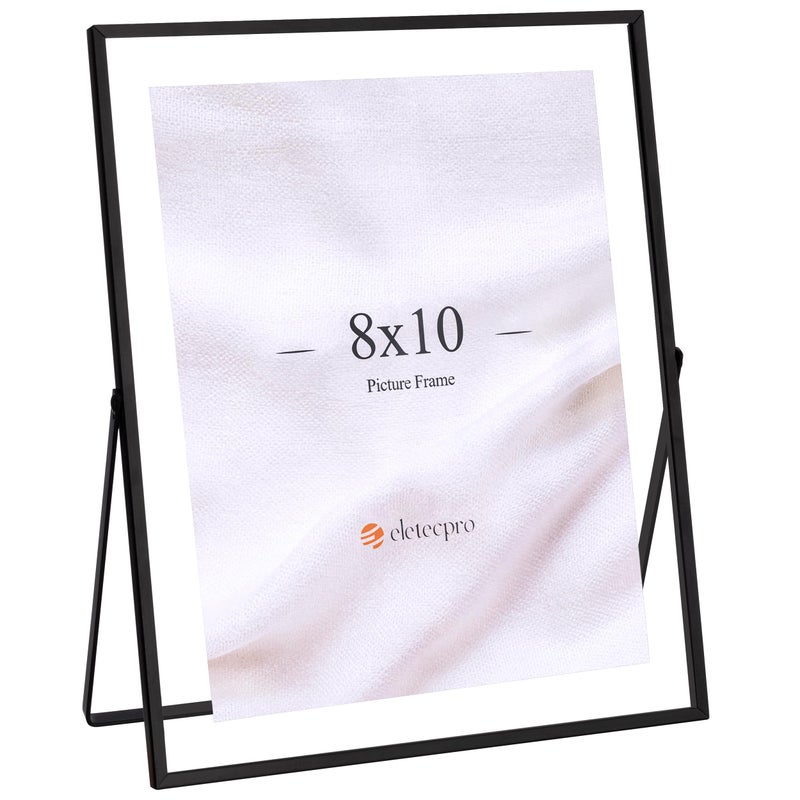 eletecpro 8x10 Metal Picture Frame with Real Glass Cover  Tabletop Display Photo for Multiple Size up to 8x10  Black Floating Photo Frame for Wedding  Party  Home Decor  Vertical - Image 1