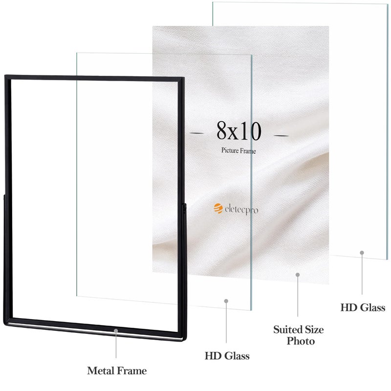 eletecpro 8x10 Metal Picture Frame with Real Glass Cover  Tabletop Display Photo for Multiple Size up to 8x10  Black Floating Photo Frame for Wedding  Party  Home Decor  Vertical - Image 3