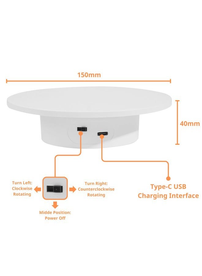 Fotoconic 5.9 Inches/15cm Motorized Rotating Display Stand, 360 Electric Rotary Turntable Base Lazy Susan, Load-Bearing 11Lbs, for Photography Crafts Jewelry Toy Collectible Display (NC150C) - Image 4