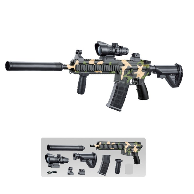 Toy Rifle: 84cm Length Camouflage Finish - Assembleable Parts With Silencer Scope Stock Grip Magazine - 500 Crystal Bullets for Kids Pretend Play - Image 1