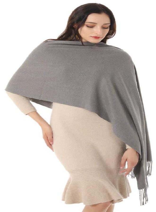 TwoYek Womens Gifts Pashmina Shawl Wrap Scarf Soft Large Stole Birthday Christmas Elegant Gift Ideas for Women Ladies Gray Grey - Image 2
