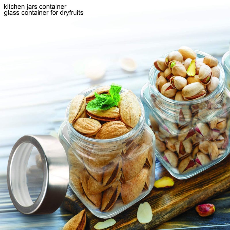 Brezzycloud Glass Cubical Square Transparent Glass Jars Containers for Kitchen Pantry Snacks Masala Jams Pickles Cookies Dry Fruits Coffee Beans Storage with Lid 600ml Set Of 6 - Image 5