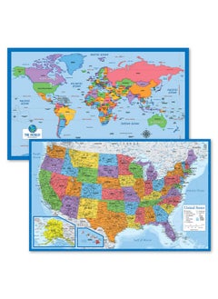 Palace Learning 2 Pack World Map For Kids + Blue Ocean Usa Map (Laminated, 18" X 29")  - Image 1