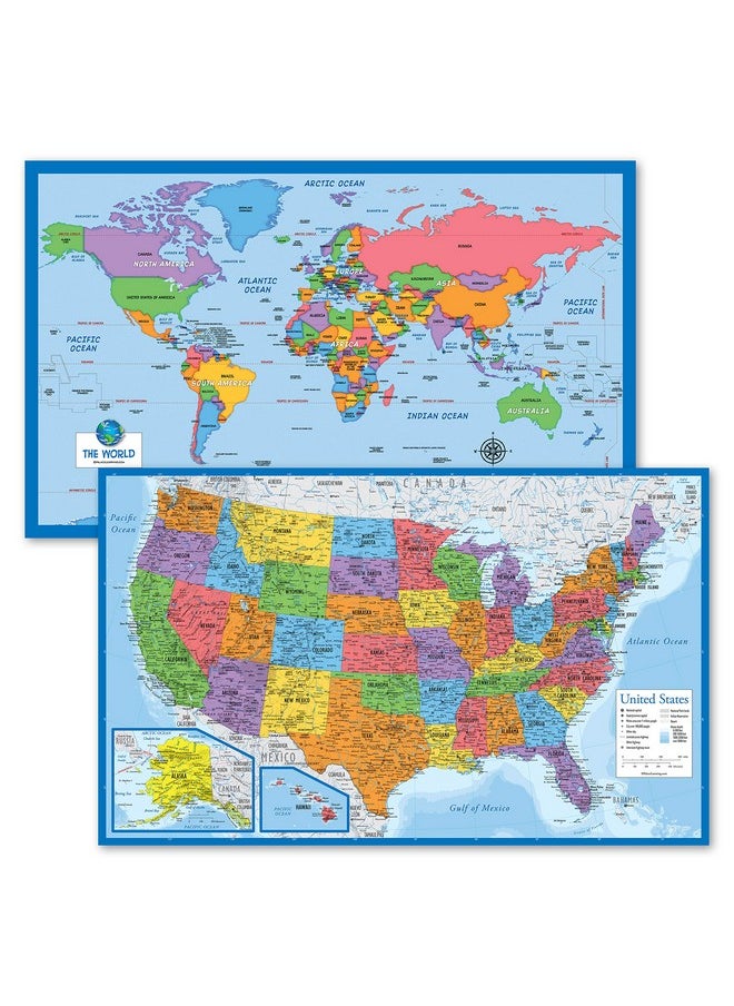 Palace Learning 2 Pack World Map For Kids + Blue Ocean Usa Map (Laminated, 18" X 29")  - Image 1