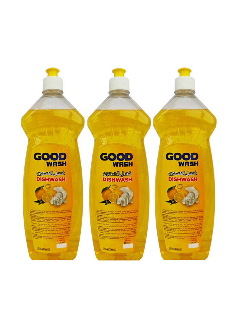 GOOD WASH Dish Washing Liquid Lemon 1 Liter Pack Of 3  - Image 4