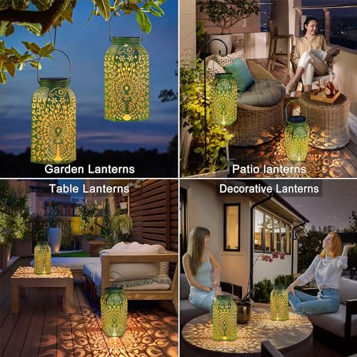 Homeimpro Solar Outdoor Lanterns Waterproof Peacock Gardening Gifts for Mom, Big Solar Garden Yard Art, Outside, Patio, Birthday Mothers' Day Gifts Grandma Wife (2Pack, Antique Green) - Image 3