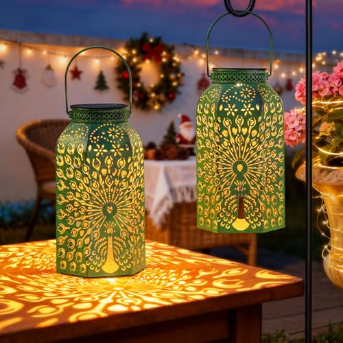 Homeimpro Solar Outdoor Lanterns Waterproof Peacock Gardening Gifts for Mom, Big Solar Garden Yard Art, Outside, Patio, Birthday Mothers' Day Gifts Grandma Wife (2Pack, Antique Green) - Image 1