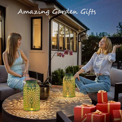 Homeimpro Solar Outdoor Lanterns Waterproof Peacock Gardening Gifts for Mom, Big Solar Garden Yard Art, Outside, Patio, Birthday Mothers' Day Gifts Grandma Wife (2Pack, Antique Green) - Image 4