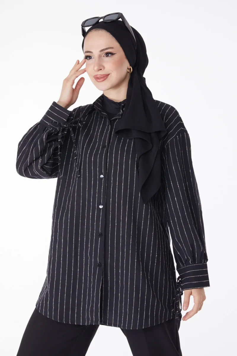 Tofisa Plain Shirt Collar Women's Black Striped Shirt - 25256