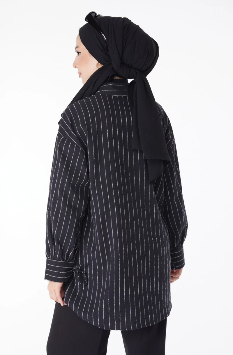 Tofisa Plain Shirt Collar Women's Black Striped Shirt - 25256