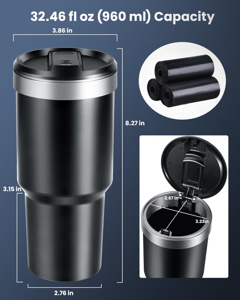 xuenair Cup Holder Trash Can for Car, 960ML Large Capacity Small Car Trash Can with Lid Sturdy, Portable Car Cup Holder Mini Trash Can for Car Home Office - Image 2