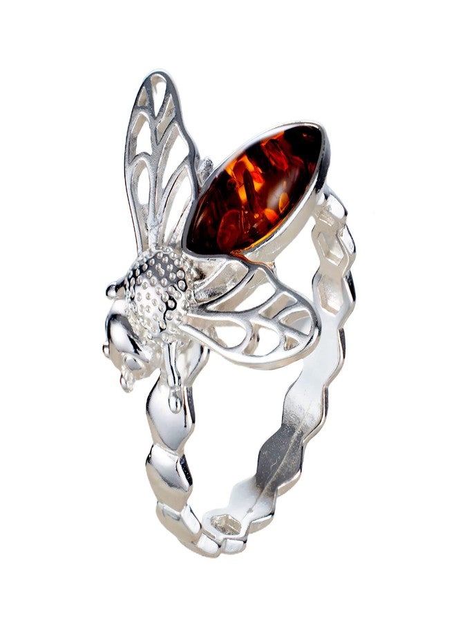 HolidayGiftShops Sterling Silver and Baltic Honey Amber Bumblebee Ring - Image 1