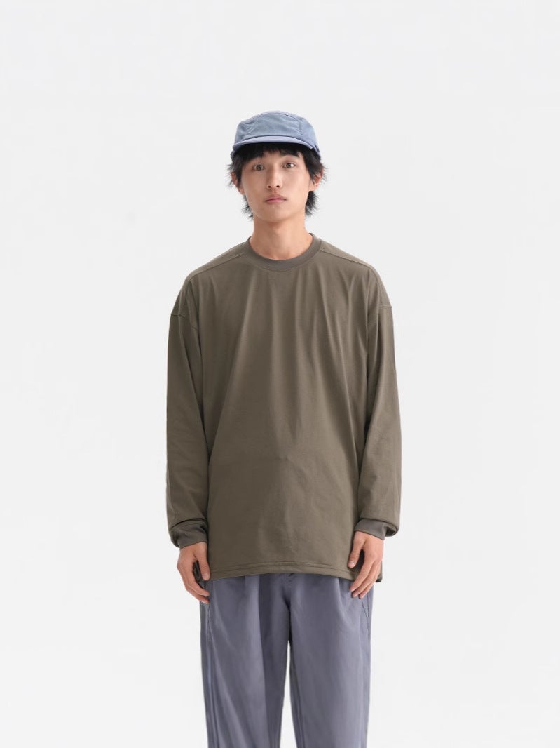 Liyang2025 Spring New Men'S Simple Solid Color Long Sleeve Trendy Brand Loose Casual Sports Long T-Shirt Top - Image 2