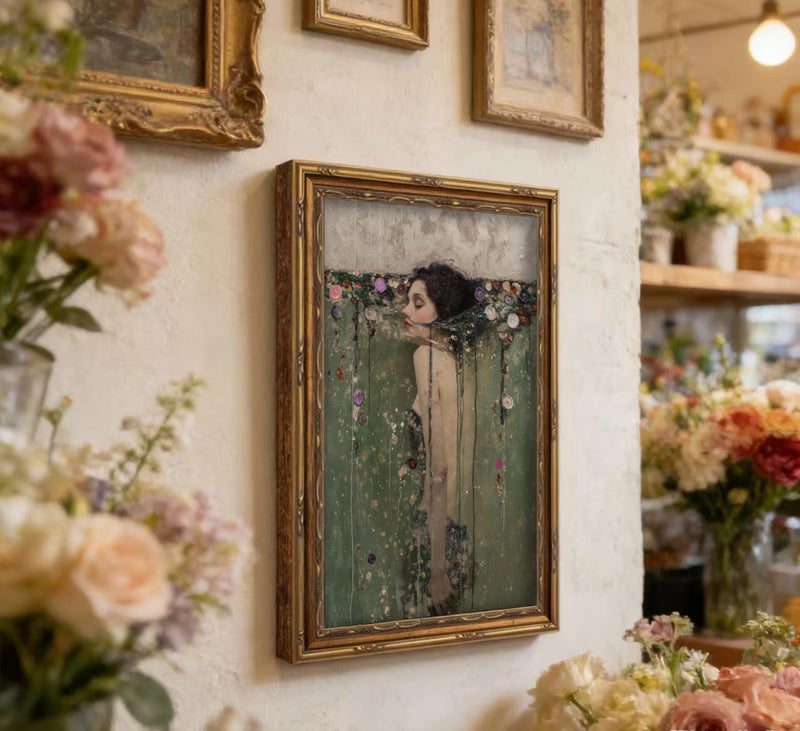 WWN Vintage Gold Framed Ophelia Wall Art, Romantic Victorian Gothic Oil Painting Canvas Print, Dark Academia Wall Decor, Antique Woman Portrait Picture, Moody Floral Poster Artwork for Living Room Bedroom - Image 3