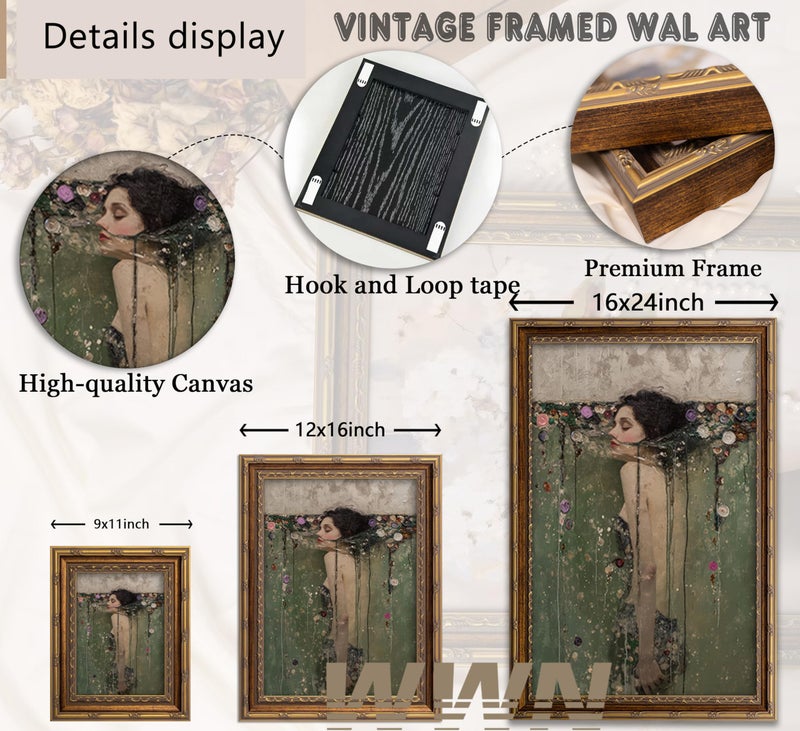 WWN Vintage Gold Framed Ophelia Wall Art, Romantic Victorian Gothic Oil Painting Canvas Print, Dark Academia Wall Decor, Antique Woman Portrait Picture, Moody Floral Poster Artwork for Living Room Bedroom - Image 4