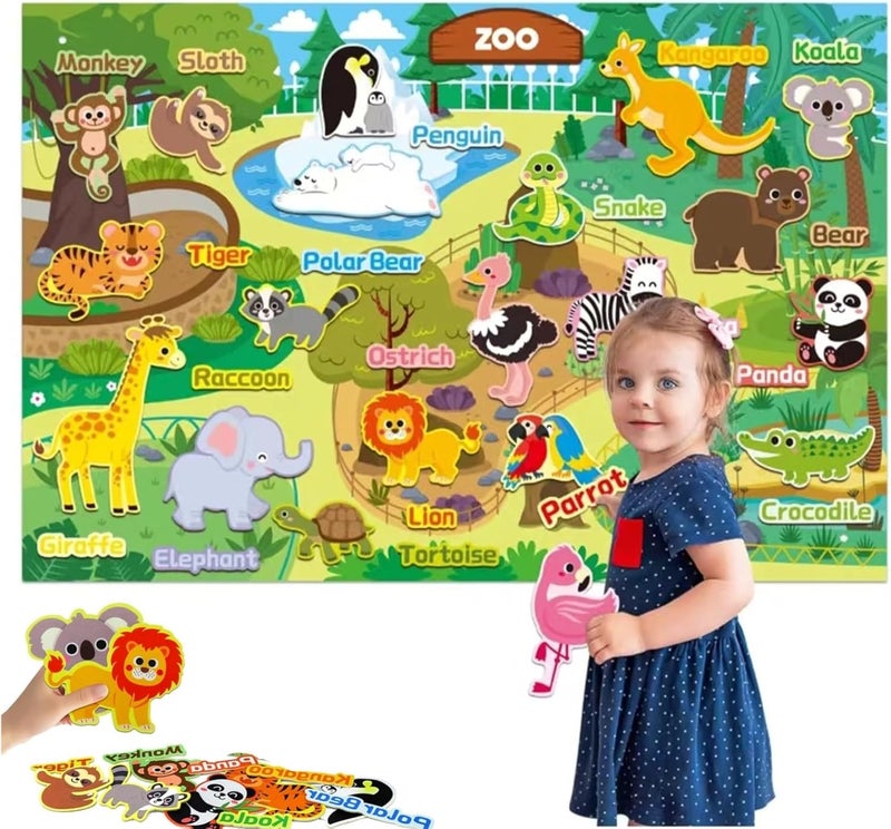 مجموعة ألواح قصص حيوانات حديقة الحيوان من اللباد، لوح قصص من الفلانيل للأطفال الصغار في مرحلة ما قبل المدرسة، ألعاب حيوانات الغابة، لوح لباد سميك، لعبة تعليمية لمرحلة ما قبل المدرسة (حديقة الحيوان) - Image 1