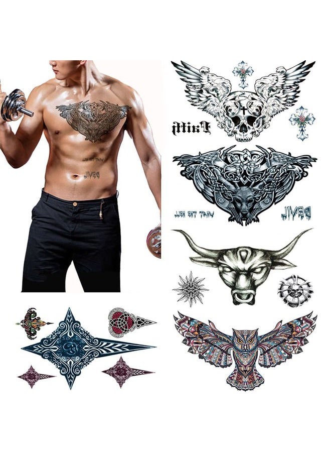 VIWIEU Large Tattoos Fake Temporary Body Art Stickers for Men Women Teens, 3D Realistic Girls Chest Temporary Tattoos, 5 Sheets, Water Transfer Body Tattoos - Image 1