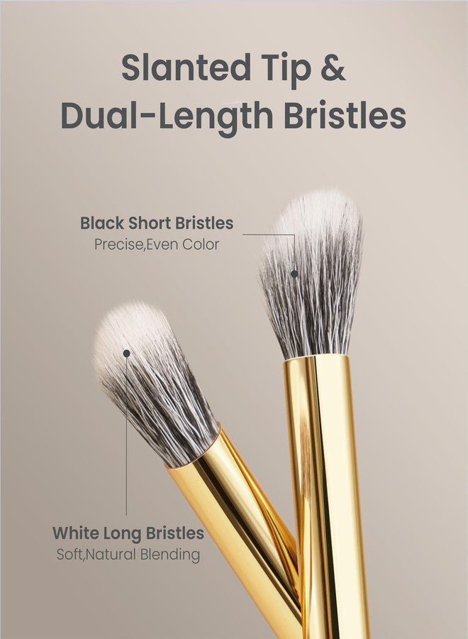 ROWNYEON Desert Oak Series Stippling Brush - Dual-Length White & Gray LambsGoat Hair Bristles, Sloped Edge for Cream/Powder Perfection, Ebana Handle & Brass Ferrule (CM 168) - Image 5