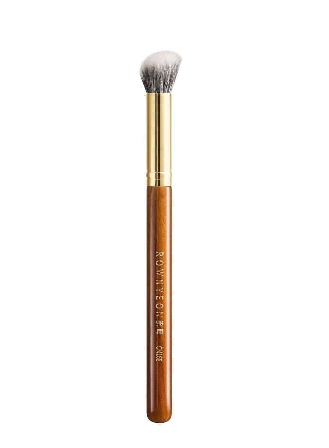 ROWNYEON Desert Oak Series Stippling Brush - Dual-Length White & Gray LambsGoat Hair Bristles, Sloped Edge for Cream/Powder Perfection, Ebana Handle & Brass Ferrule (CM 168) - Image 1