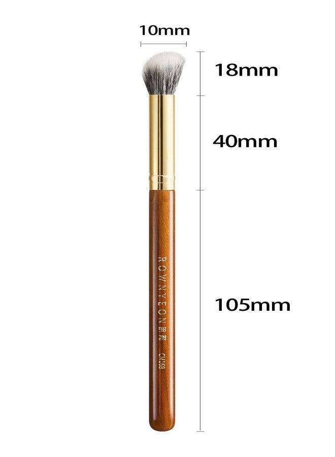 ROWNYEON Desert Oak Series Stippling Brush - Dual-Length White & Gray LambsGoat Hair Bristles, Sloped Edge for Cream/Powder Perfection, Ebana Handle & Brass Ferrule (CM 168) - Image 2