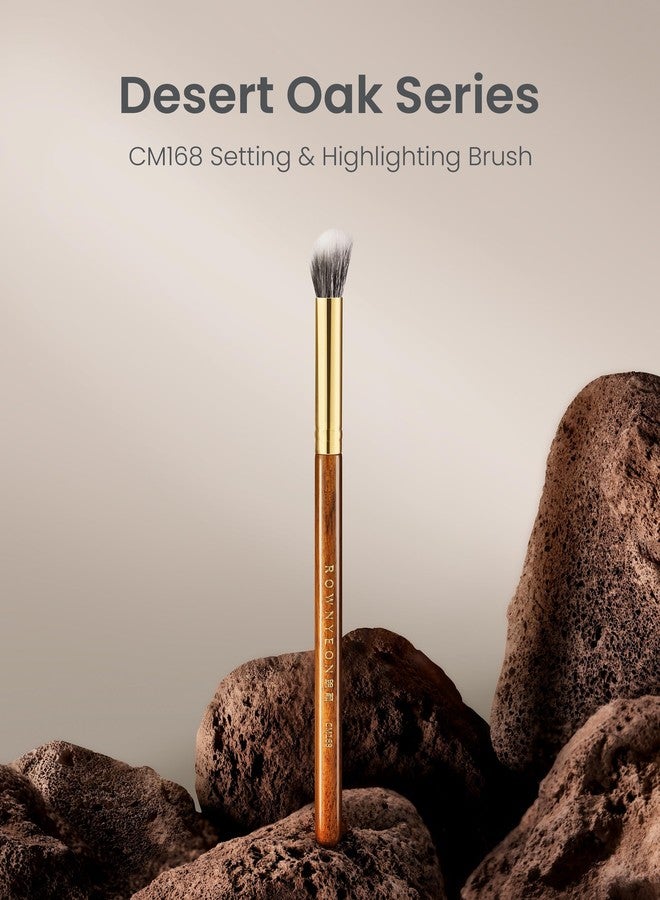 ROWNYEON Desert Oak Series Stippling Brush - Dual-Length White & Gray LambsGoat Hair Bristles, Sloped Edge for Cream/Powder Perfection, Ebana Handle & Brass Ferrule (CM 168) - Image 3