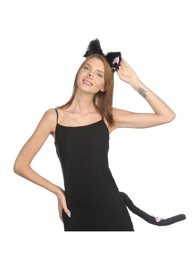 Funcredible Cat Ears and Tail Set | Furry Cat Ears Headband with Tail | Kitten Anime Neko Ears | Halloween Cosplay Party Cat Costume Accessories for Women Girls Adult Kids (Black) - Image 4