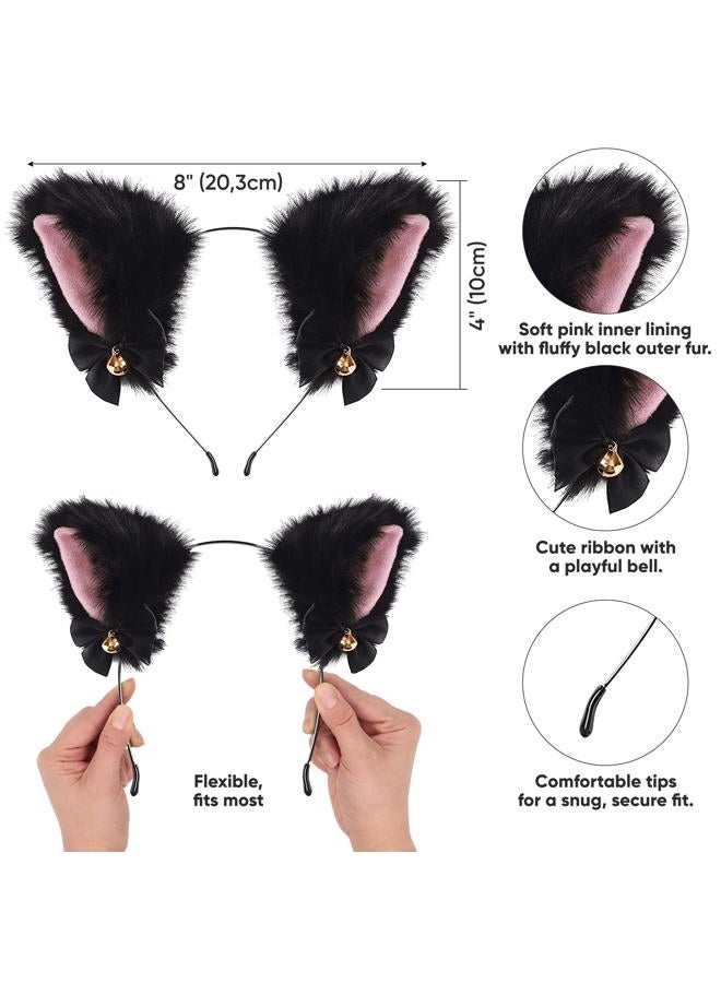 Funcredible Cat Ears and Tail Set | Furry Cat Ears Headband with Tail | Kitten Anime Neko Ears | Halloween Cosplay Party Cat Costume Accessories for Women Girls Adult Kids (Black) - Image 2